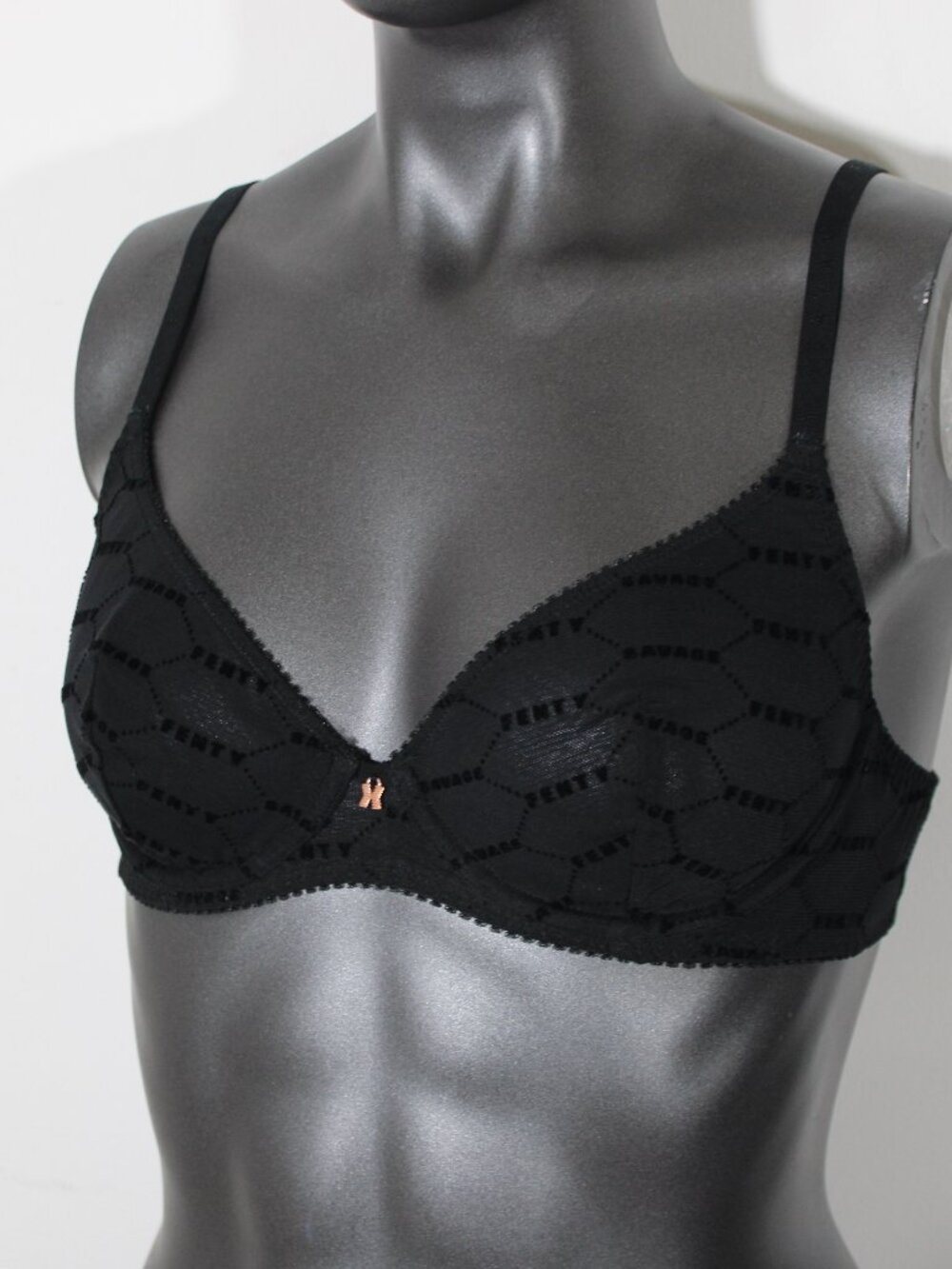NWT Savage X Fenty Black Flocked Logo Unlined Demi Bra - Size 36A